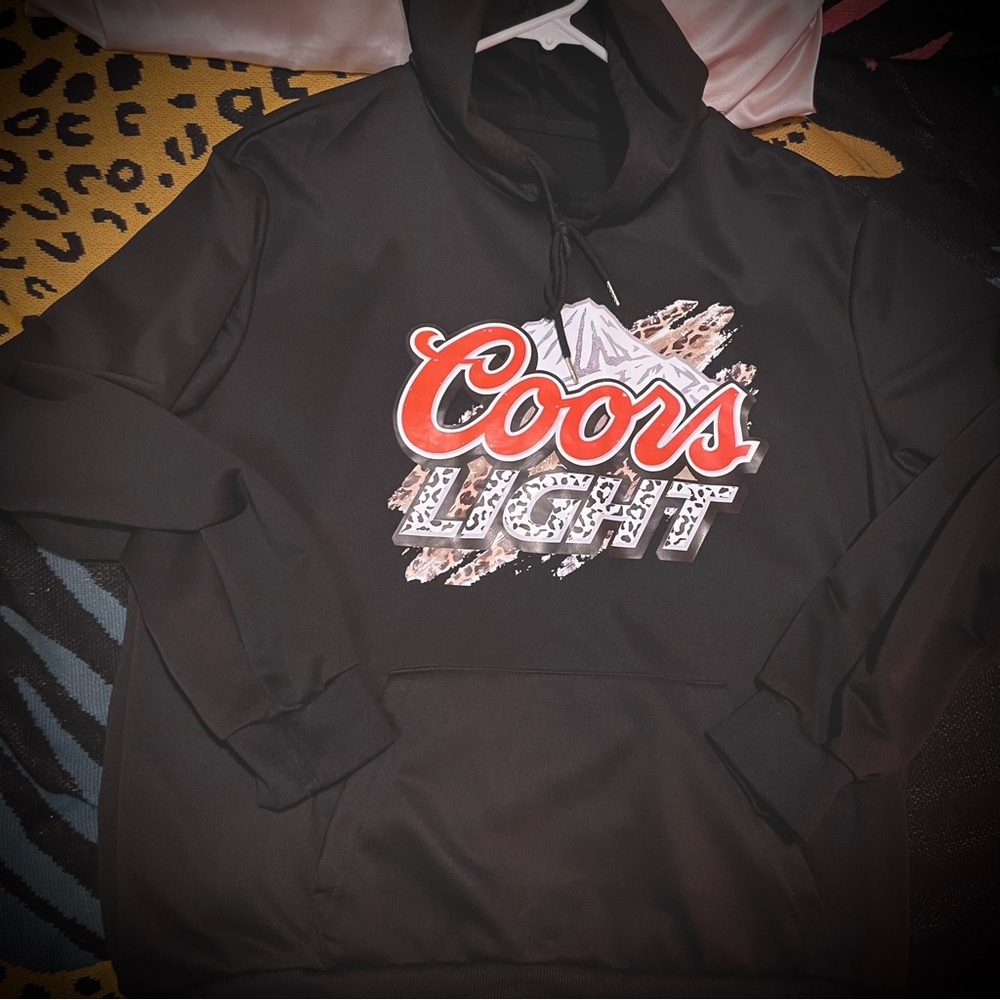 Coors Light Hoodie *NEW* Black w/cheeta print background